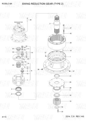 31Q9-19140 R330-9 Excavator Swing Drive Catalog Gear Box برای موتورهای هیدرولیک