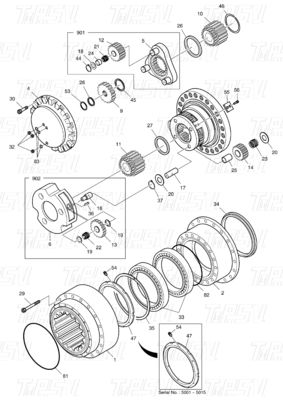 K1003134 DX300 Excavator Travel Drive Catalog Bolt On Steel Assemblies با کاهش دهنده های سیاره ای