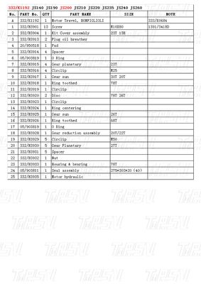 JS200 Excavator فولادی Final Drive Travel Drive موتور کاتالوگ 332/K1192