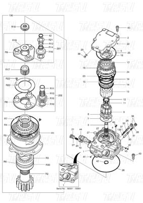 130426-00031 DX60R Excavator Swing Drive کاتالوگ سیاه رنگ کارخانه هیدرولیک سوئیچ موتور موتور