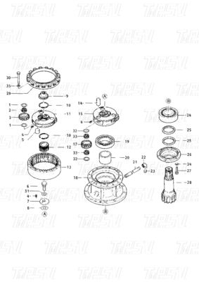 099-3553 E200B قطعات کاتالوگ Excavator Swing Drive برای سیستم حمل و نقل هیدرولیک موتور سوئیینگ